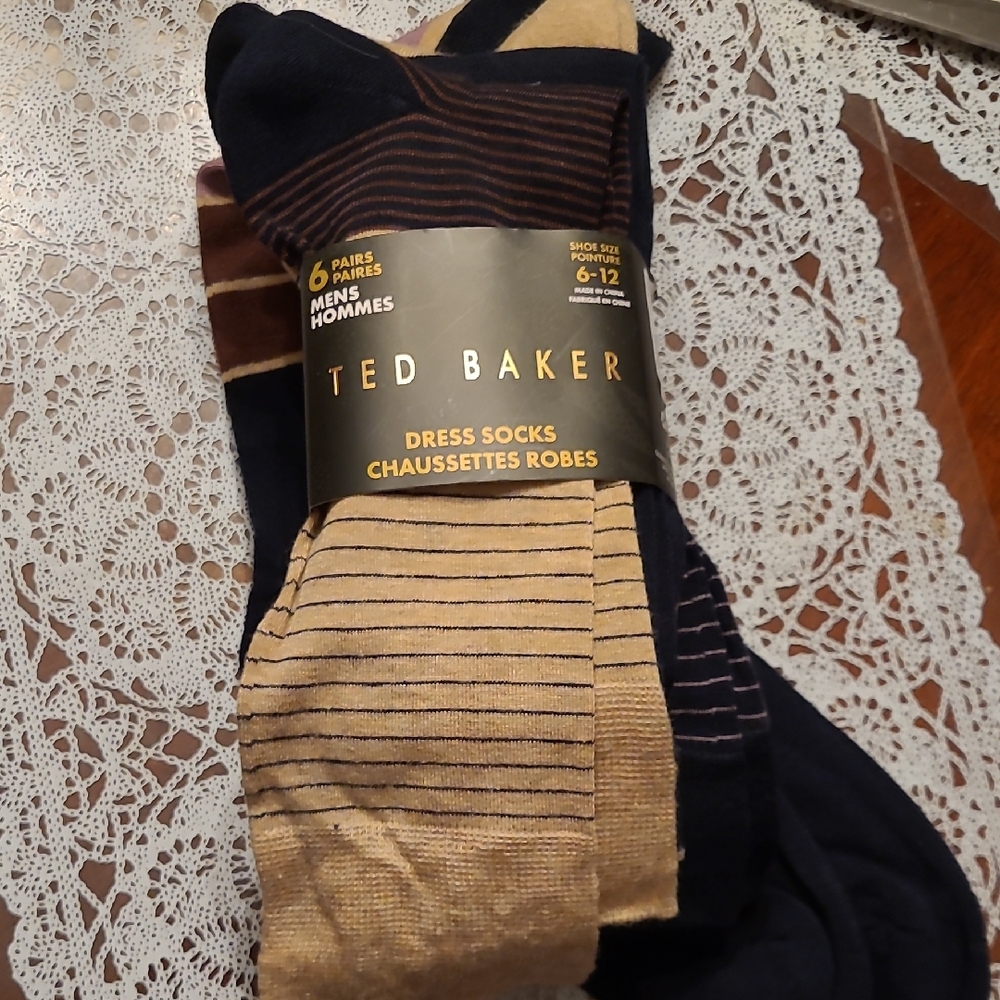 NWT - Ted Baker Men's Dress Socks - Navy and Tan Pack 6 - Size 6 - 12